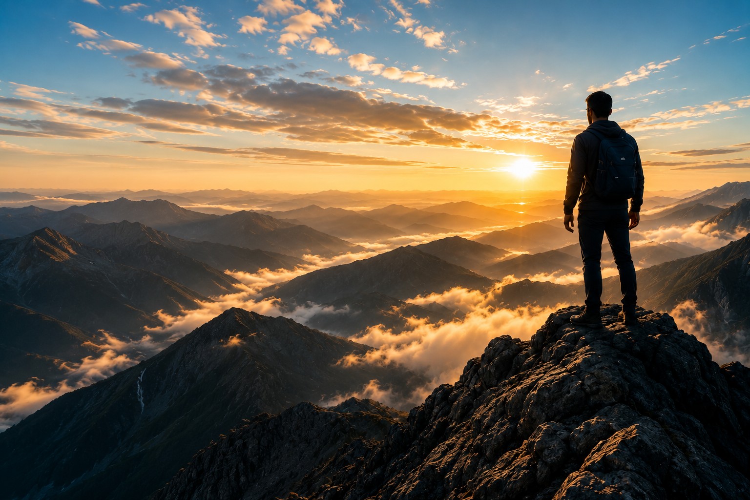 Person standing on a mountain summit